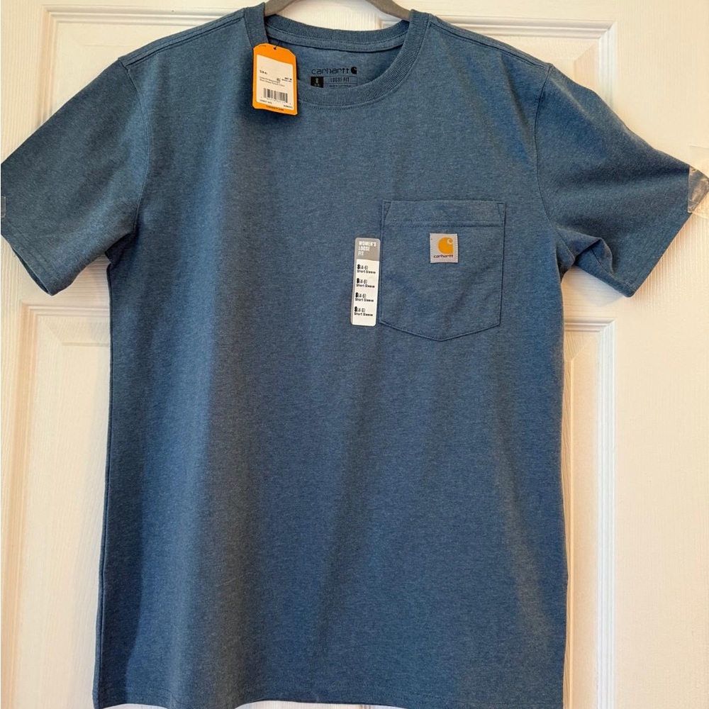 NWT‎ Carhartt Women's Loose Fit Heavyweight Pocket T-Shirt S Thundercloud Blue